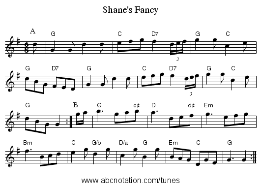 Shane's Fancy - staff notation
