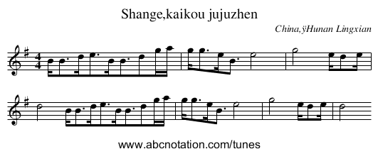 Shange,kaikou jujuzhen - staff notation