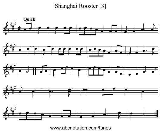 Shanghai Rooster [3] - staff notation