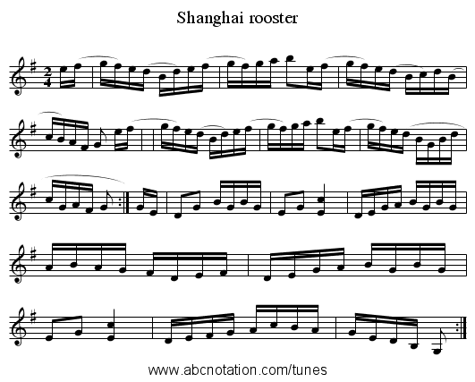 Shanghai rooster - staff notation