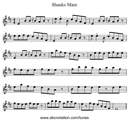 Shanks Mare - staff notation