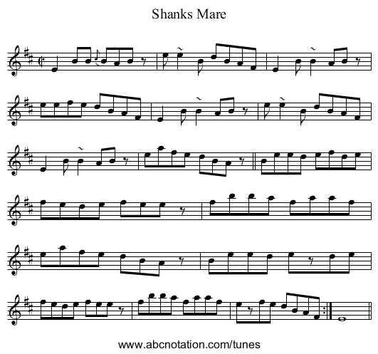 Shanks Mare - staff notation
