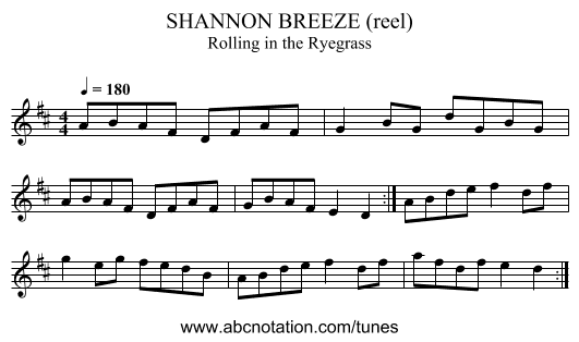 SHANNON BREEZE (reel) - staff notation