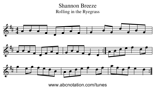 Shannon Breeze - staff notation