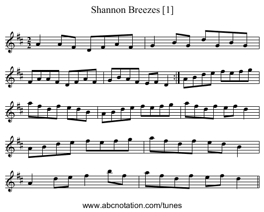 Shannon Breezes [1] - staff notation
