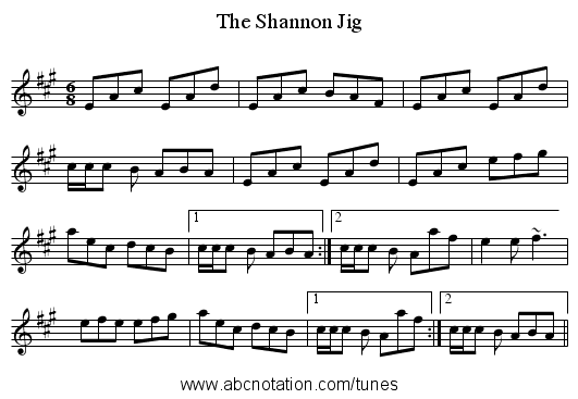 Shannon Jig, The - staff notation
