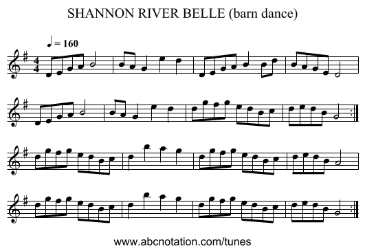 SHANNON RIVER BELLE (barn dance) - staff notation