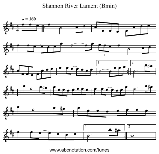 Shannon River Lament (Bmin) - staff notation