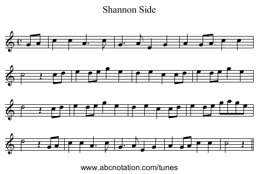 Shannon Side - staff notation