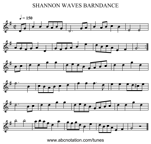 SHANNON WAVES BARNDANCE - staff notation
