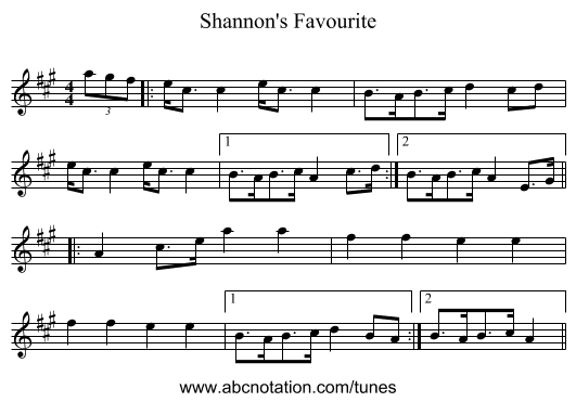 Shannon's Favourite - staff notation