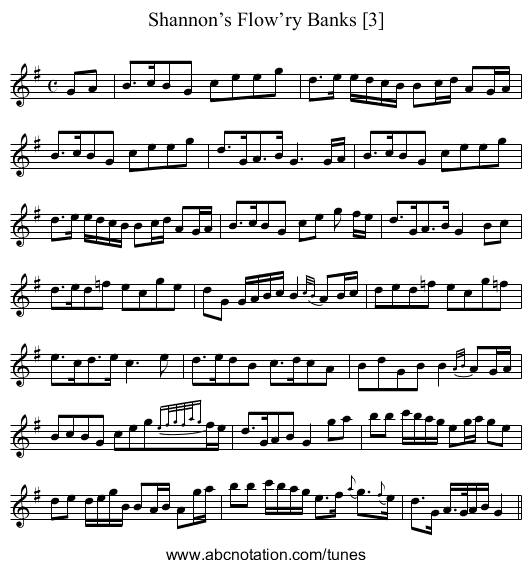 Shannon’s Flow’ry Banks [3] - staff notation