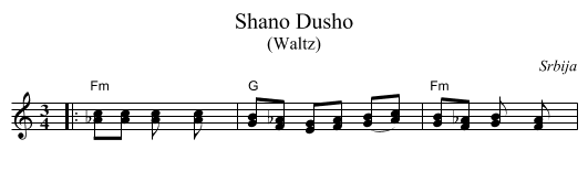 Shano Dusho - staff notation