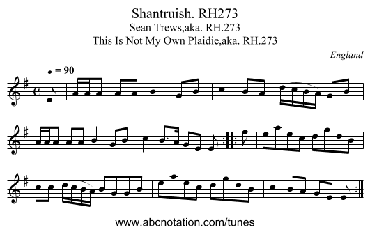 Shantruish. RH273 - staff notation