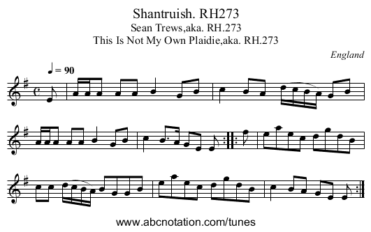 Shantruish. RH273 - staff notation