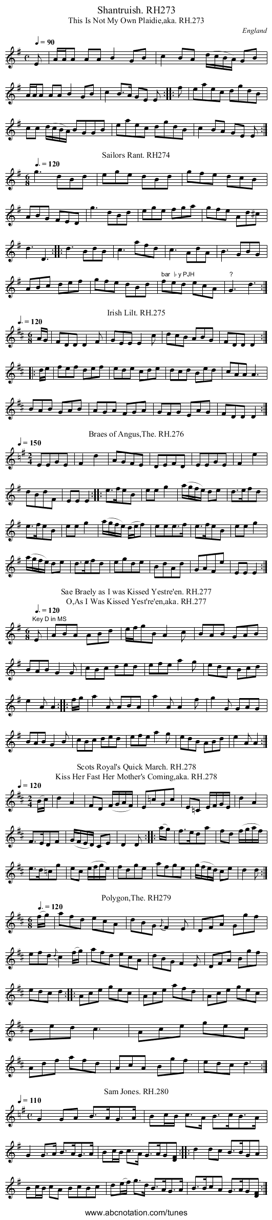 Shantruish. RH273 - staff notation