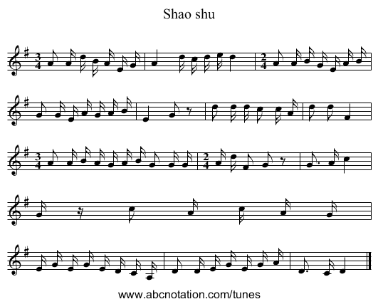 Shao shu - staff notation