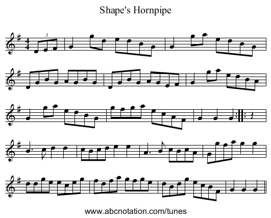 Shape's Hornpipe - staff notation