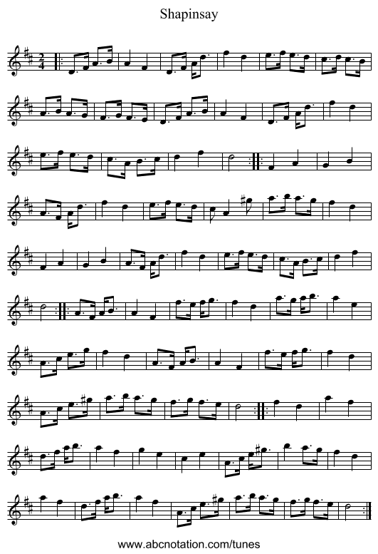 Shapinsay - staff notation