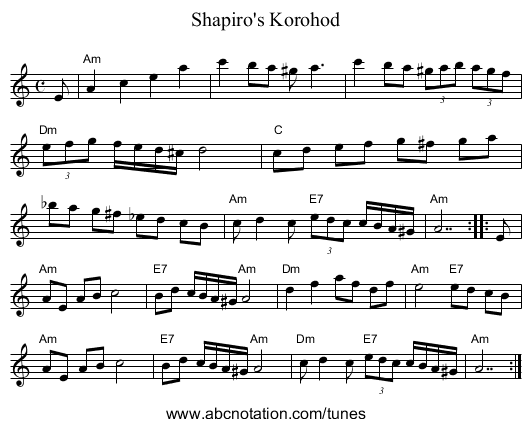 Shapiro's Korohod - staff notation