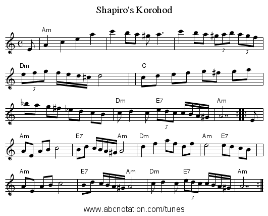Shapiro's Korohod - staff notation