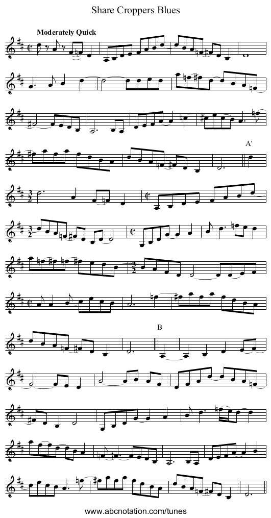 Share Croppers Blues - staff notation
