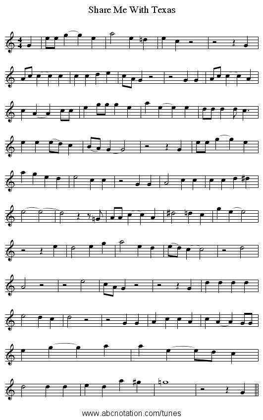 Share Me With Texas - staff notation