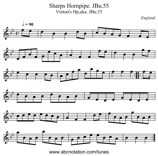 Sharps Hornpipe. JBu.55 - staff notation