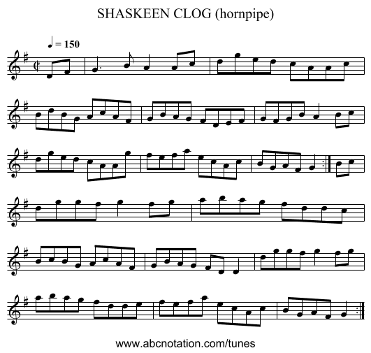 SHASKEEN CLOG (hornpipe) - staff notation