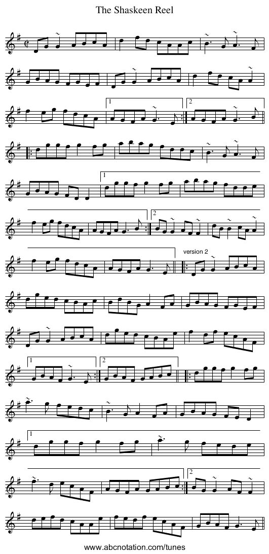 Shaskeen Reel, The - staff notation