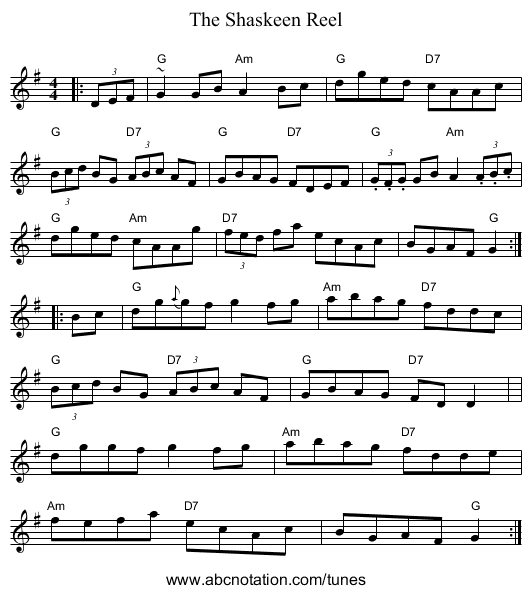 Shaskeen Reel, The - staff notation