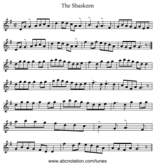 Shaskeen, The - staff notation