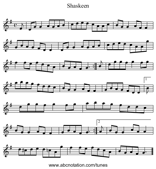 Shaskeen - staff notation