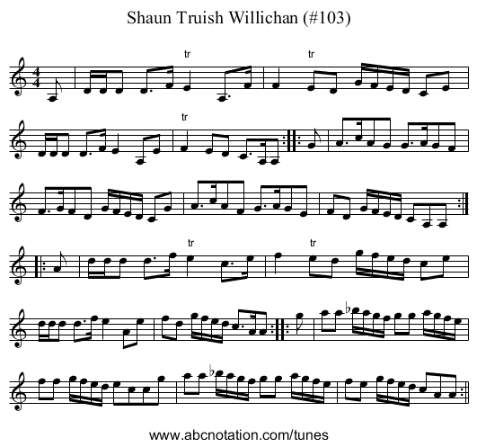 Shaun Truish Willichan (#103) - staff notation