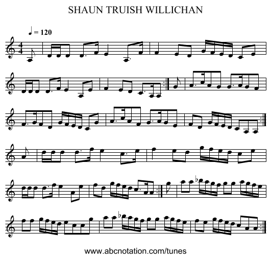 SHAUN TRUISH WILLICHAN - staff notation