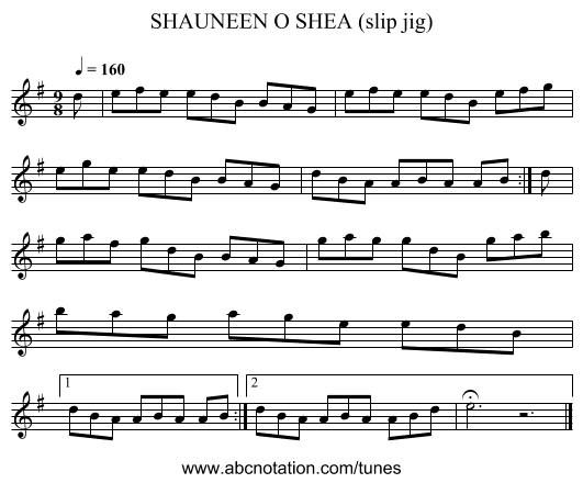 SHAUNEEN O SHEA (slip jig) - staff notation