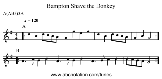 Shave the Donkey, Bampton - staff notation