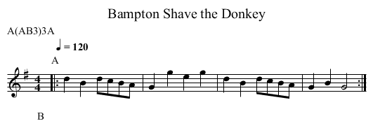 Shave the Donkey, Bampton - staff notation