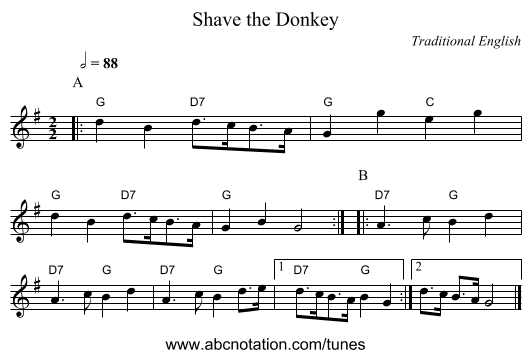 Shave the Donkey - staff notation