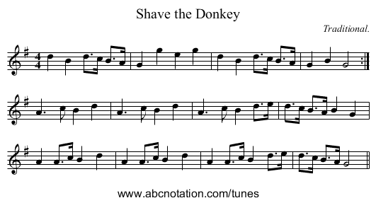 Shave the Donkey - staff notation