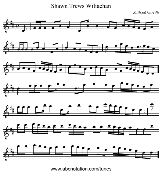 Shawn Trews Wiliachan - staff notation