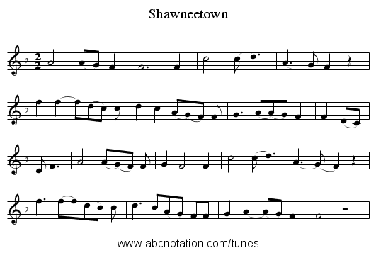 Shawneetown - staff notation