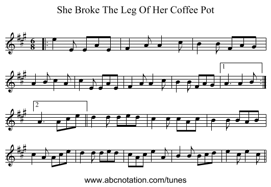 She Broke The Leg Of Her Coffee Pot - staff notation