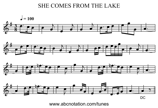 SHE COMES FROM THE LAKE - staff notation