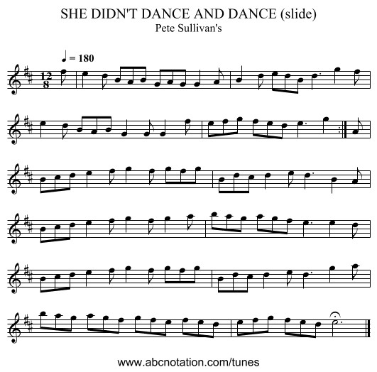 SHE DIDN'T DANCE AND DANCE (slide) - staff notation