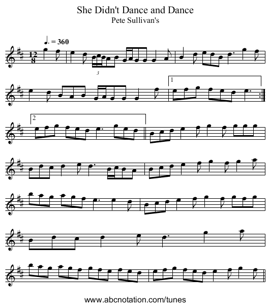 She Didn't Dance and Dance - staff notation