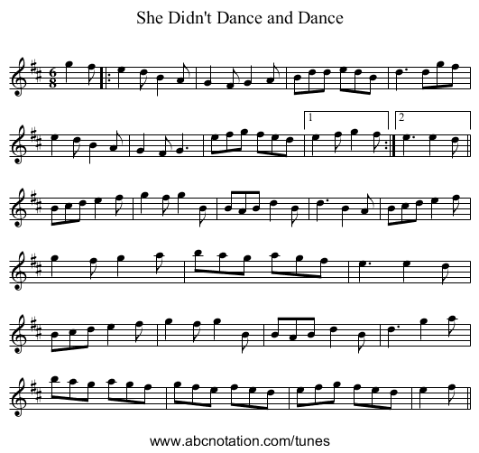 She Didn't Dance and Dance - staff notation