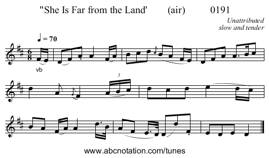 She Is Far from the Land' (air) 0191 - staff notation