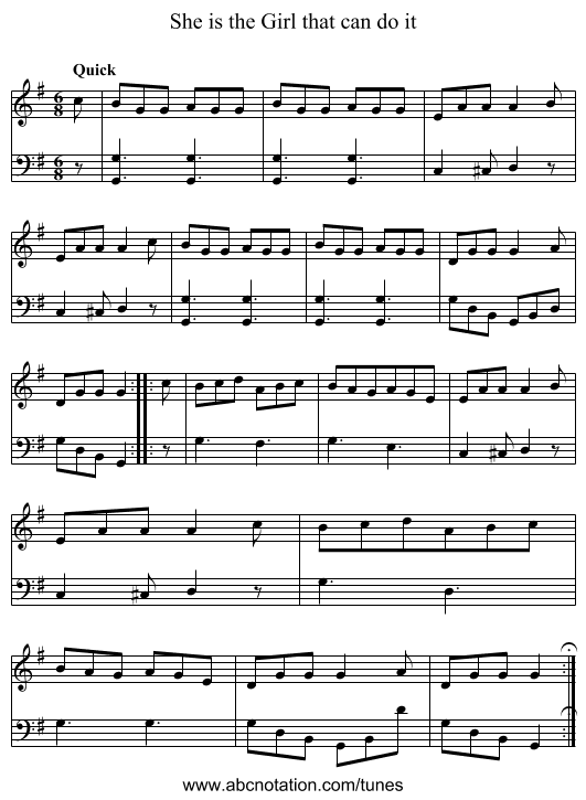 She is the Girl that can do it - staff notation