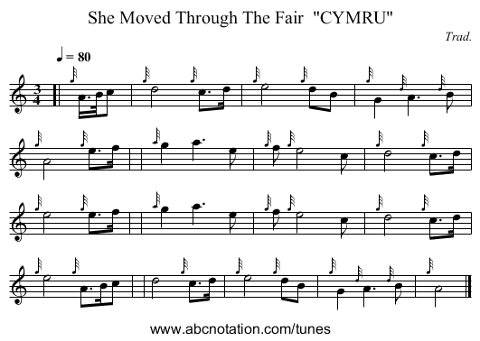 She Moved Through The Fair  CYMRU - staff notation